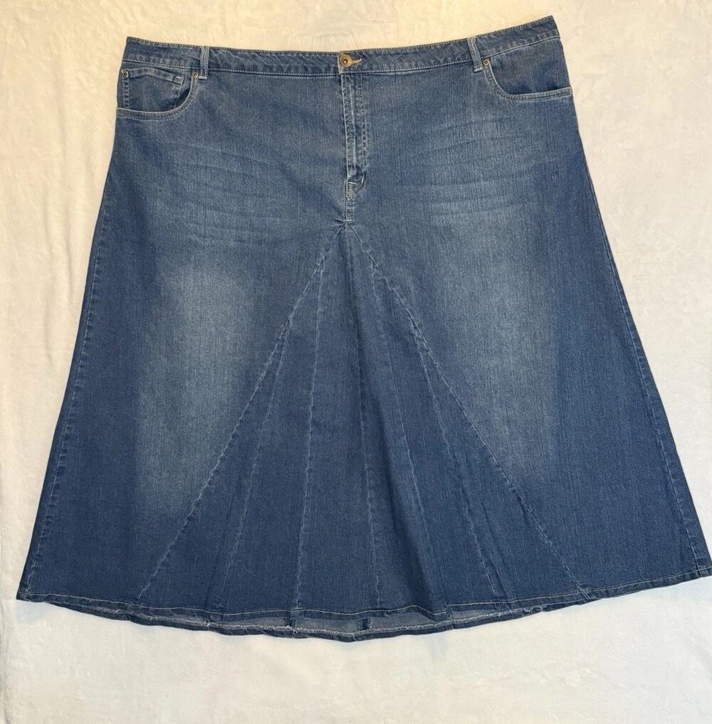 Jessica London Women Blue Jean Denim Skirt Size 28 Zip Button Front Cotton Blend